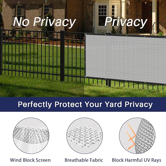 Windscreen4less 4' x 54' Privacy Fence Screen Heavy Duty Windscreen Fencing Mesh Fabric Shade Net Cover with Brass Grommtes for Outdoor Wall Garden Yard Pool Deck Gray