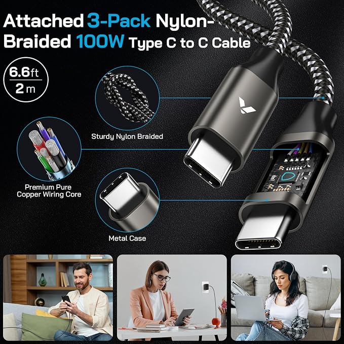 45W Super Fast Charger USB C, 45 Watt Type-C Android Phone Charger Fast Charging Block with 3X 6.6FT Type C Cords for Samsung Galaxy S25 Ultra/S24 Ultra/S24+/S23 Ultra/S23+/S22 Plus, Tab S9/S8 Ultra