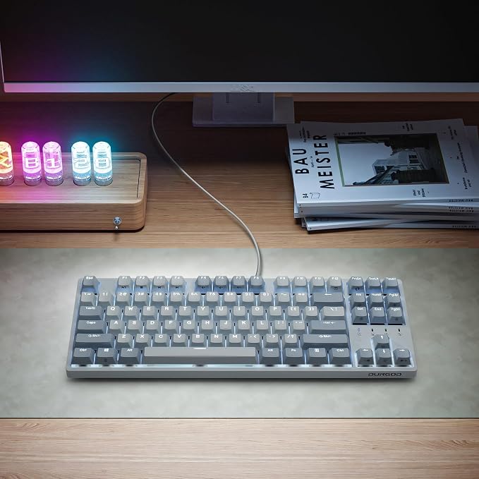 DURGOD Taurus K320 Mechanical Keyboard - Cherry Brown Switch - Backlit - 87keys TKL US Layout - NKRO - USB C Wired Keyboard