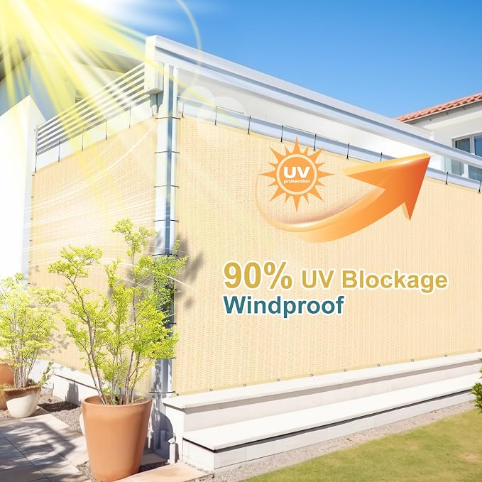 Shade&Beyond 90% Sun Shade Cloth with Grommets, 8' X 20' Pergola Shade Cover Canopy, Mesh Tarp Sun Screens for Patio, Outdoor, Garden, Backyard, Wheat