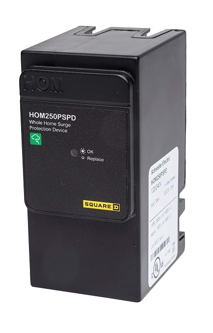 Square D - HOM250PSPD Homeline Whole House Surge Protection Device, 50kA, 120/240V, 1-Phase, No Wiring, Plug-On Neutral