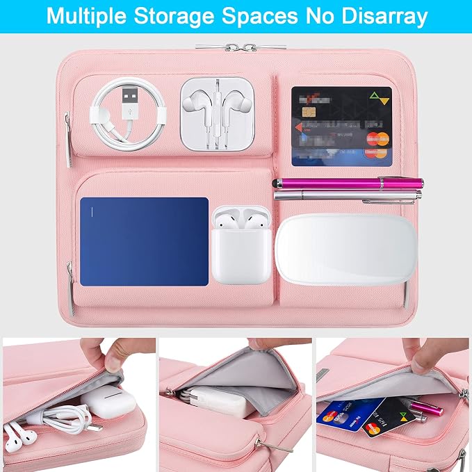 Lacdo 360° Protective Laptop Sleeve Case for 13 inch New MacBook Air M5 A3449 (2026), M4 A3240 2025, M3 A3113, M2 A2681, M1 A2337 | 13 inch New MacBook Neo A18 Pro A3404 (2026) Computer Bag, Pink