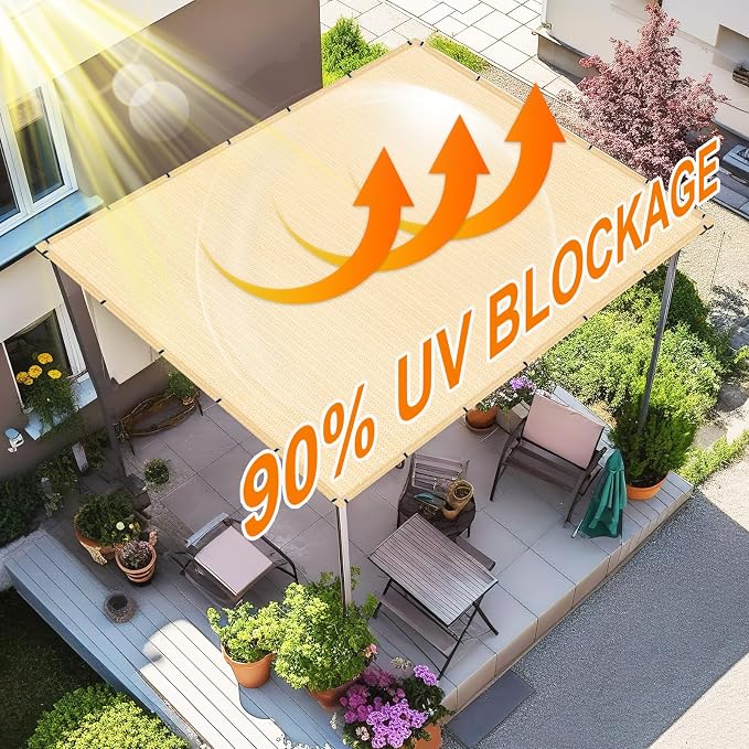Artpuch 90% Sun Shade Cloth, 6 x 6 FT Pergola Shade Cover Canopy with Grommets, Sun Screen Fabric Tarp for Patio, Outdoor, Garden, Backyard, Wheat
