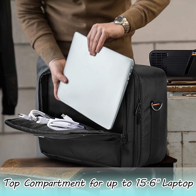 CURMIO Projector Carrying Case, Projector Bag with Laptop Compartment Compatible for Most Major Projector, Bag Only, Black (Patented Design)