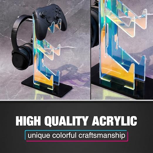 NiHome Iridescent Acrylic Multi-Tier Universal Game Controller Headset Holder Stand for PS5 Xbox ONE Switch Colorful Controller Stand Gaming Accessories Anti-Slip Stable Headphone Holder (3-Tier)