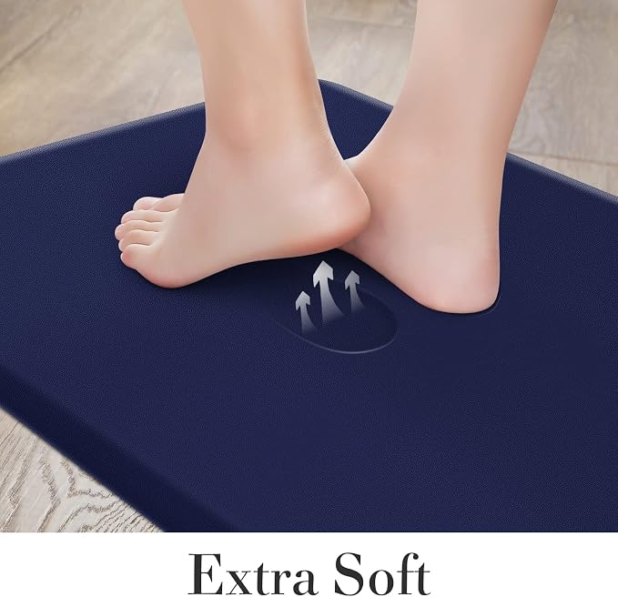 HappyTrends 2 PCS Kitchen Mat Cushioned Anti-Fatigue Floor Mat, Heavy Duty Ergonomic Comfort Foam Standing Mat, Waterproof Non-Slip Kitchen Rugs for Home, Office(17.3"x39"+17.3"x39",Navy)