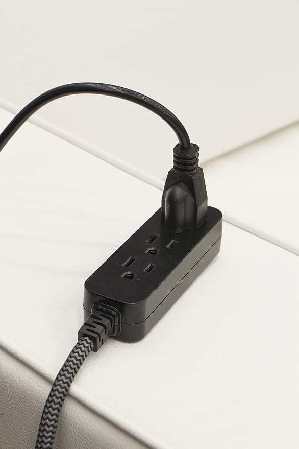 GE 3-Outlet Power Strip Mini Extension Cord with Multiple Outlets 5 Inch Braided Short Cord Extension Cord Grounded Flat Plug Extension Cord ETL Listed 2 Pack Black 53240