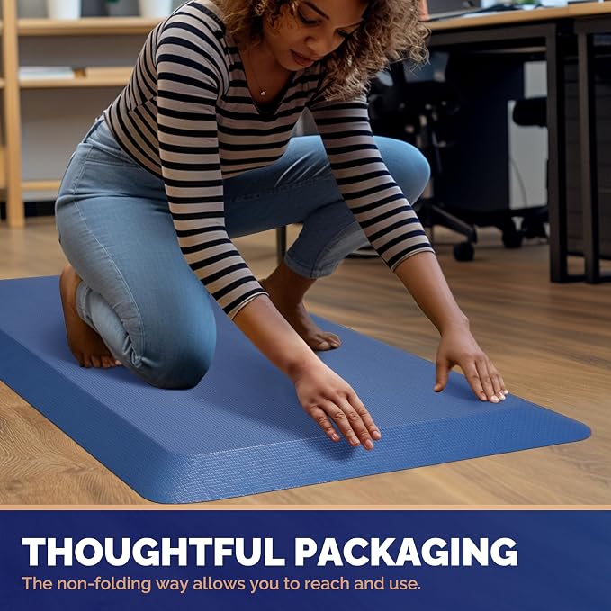FEATOL Anti Fatigue Mat for Standing, 9/10 Extra Thick Ergonomic Standing Desk Mat, Comfort Memory Foam Standing Mat at Home,Office All Day (20" x 39", Blue, 1PC)