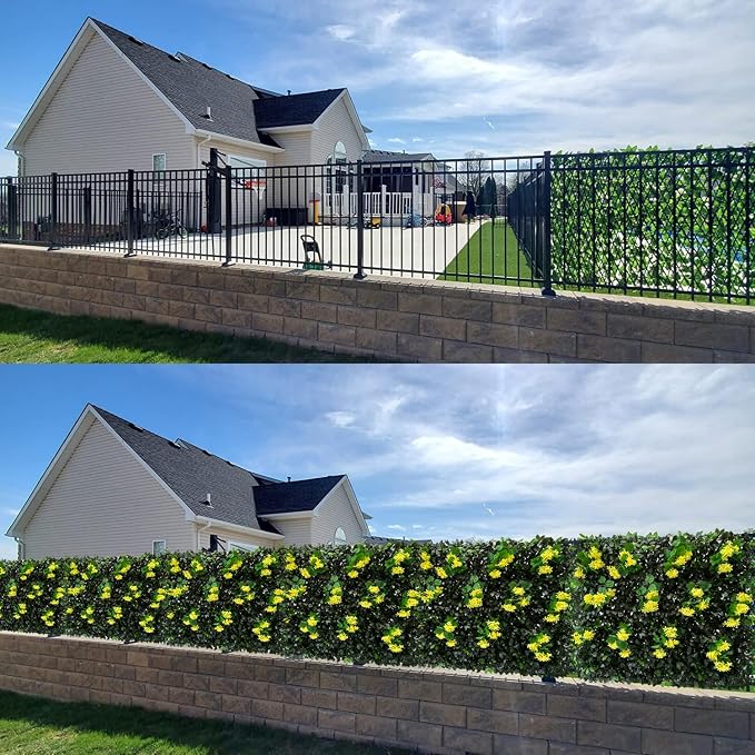 GLANT Expandable Fence Privacy Screen for Balcony Patio Outdoor,Decorative Faux Ivy Fencing Panel,Artificial Hedges (Single Sided Leaves) (2, Branches -Yellow Muxiang)