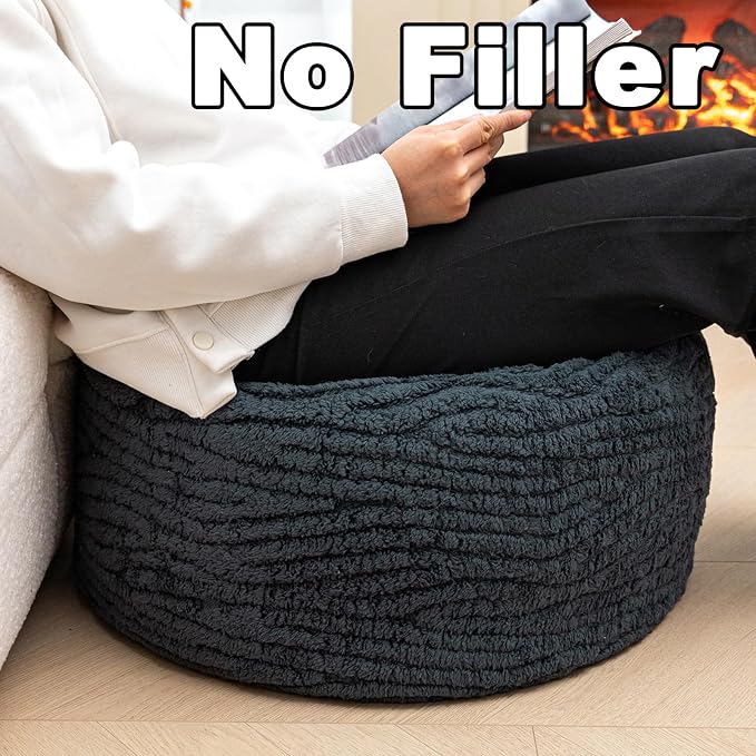 Poofieotto Unstuffed Pouf Ottoman Cover Handmade Footstool Ottoman Storage Solution Floor Pouf Footrest Cushion 20 Diameterx12Height Inches for Living Room Wedding Bedroom Gray No Filler