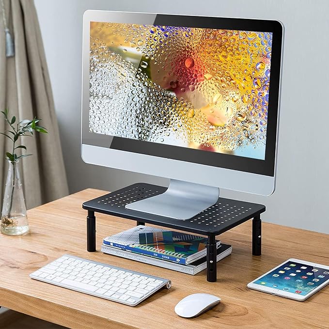suptek Monitor Stand Riser for Computer,Laptop,Printer, Notebook and All Flat Screen Display with Vented Metal Platform,3 Height Adjustable Laptop Riser,2 Pack,Black(MST003-2)