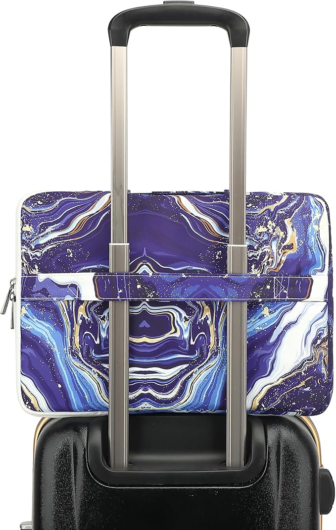 360° Protective Laptop Sleeve Case Bag with 3 Pockets,Handle and Luggage Strap for MacBook Air 13 inch,13.3 inch HP Dell Lenovo Notebook (Blue Marble)