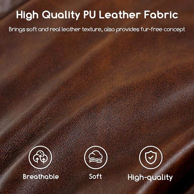 HIGOGOGO Round Stuffed Pouf Ottoman, Pu Leather Poufs with Foam Chunk Filling, Furry and Fluffy Pouf Foot Stool Storage Ottoman, 26 X 18 Floor Poufs Foot Rest for Living Room,Dark Brown