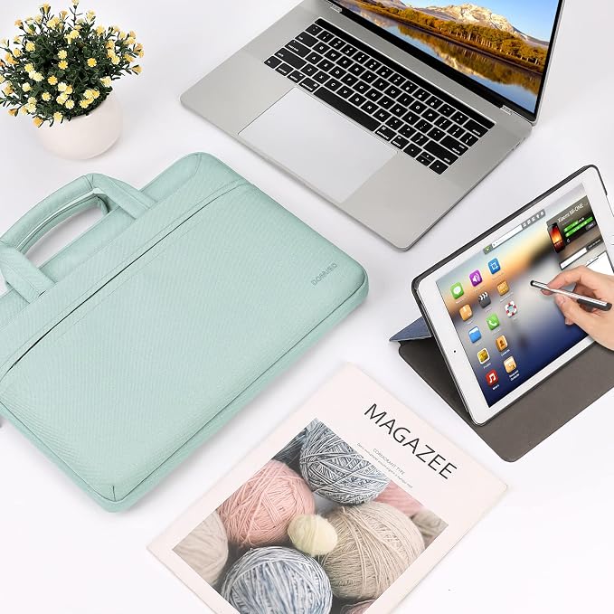 DOMISO 14 inch Laptop Messenger Shoulder Bag Tote Bag for Women for Men,Business Travel Work Computer Bag Chromebook Case Briefcase,Compatible with 15 inch MacBook Air/Pro,14 inch HP Dell, Mint Green