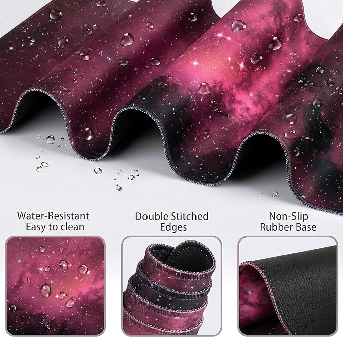 Cloud Mouse Pad Keyboard Wrist Rest 4PCS Extended Large Galaxy Desk Mat Pad Set Memory Foam Non-Slip Cute Ergonomic Gaming Mouse Pad Wrist Support for Computer Laptop Home Office Black Pink