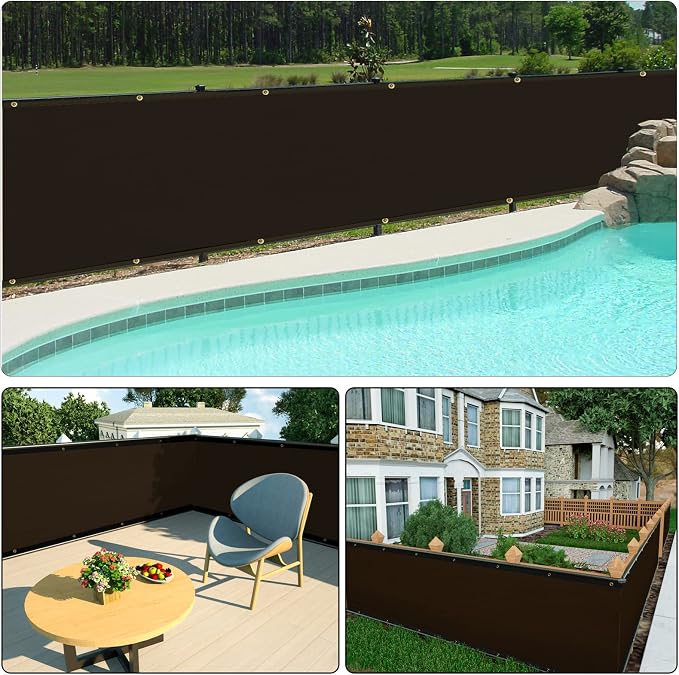 UPGRADE Privacy Screen 3' x 10' Fence Commercial Shade Cover with Brass Grommets Heavy Duty Perfect for Outdoor Back Yard, Brown, Customizable
