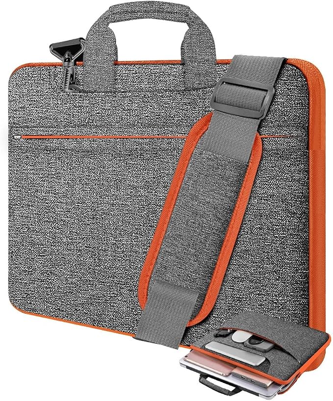 Laptop Shoulder Bag 17.3 inch Case, Durable Shockproof Protective Briefcase with Multi-Pockets Compatible with Most 17-17.3 inch HP Acer Dell Lenovo ASUS MSI Notebooks,Dark gray-orange