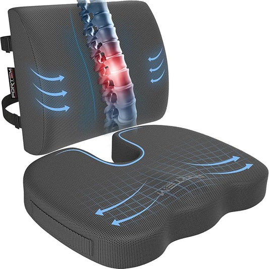FORTEM Seat Cushion, Office Chair Cushion, Lumbar Support Pillow for Office Chair, Memory Foam Car Seat Cushions, Sciatica Coccyx Tailbone Pain Relief, Cushions for Back Support, Washable, Non Slip