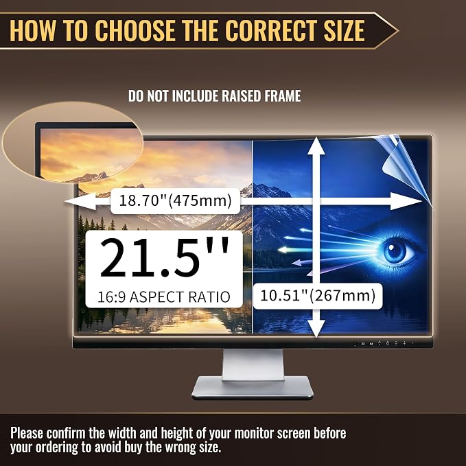 [2 Pack] 21.5 Inch Privacy Screen Protector - 95% Blue Light Blocking, Anti-Glare Monitor Filter for 16:9 Widescreen - Anti-Scratch Privacy Shield