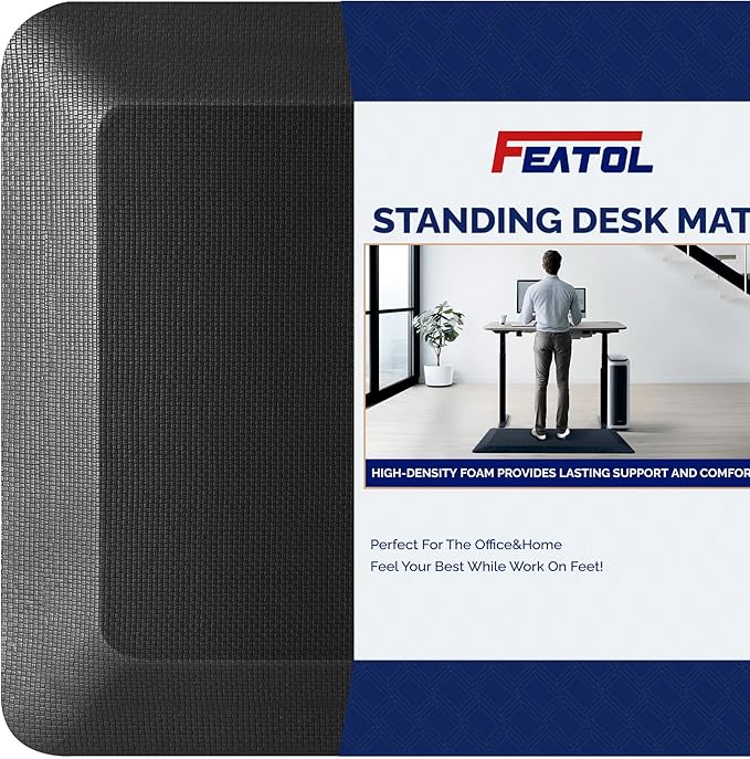 FEATOL Anti Fatigue Mat for Standing, 9/10 Extra Thick Ergonomic Standing Desk Mat, Comfort Memory Foam Standing Mat at Home,Office All Day (24" x 36", Black, 1PC)