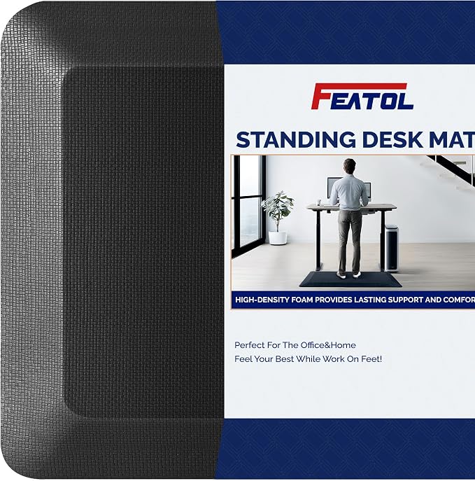 FEATOL Anti Fatigue Mat for Standing, 9/10 Extra Thick Ergonomic Standing Desk Mat, Comfort Memory Foam Standing Mat at Home,Office All Day (20" x 39", Black, 4PC)