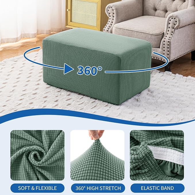 Ottoman Covers Ottoman Slipcovers Folding Storage Stool Washable Furniture Protector,Elastic Foot Stool Foot Rest Protector for Living Room Bedroom,X-Large,Light Green