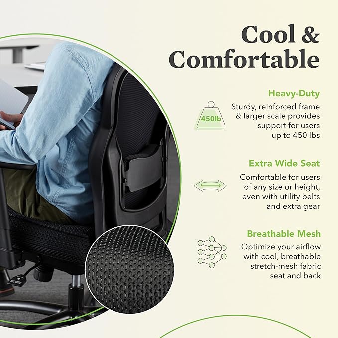 HON Wave Big and Tall Ergonomic Mesh Office Chair with Adjustable Arms and Lumbar Support, Heavy‑Duty Tilt Recline and Swivel Wheels, Desk and Computer Chair for Home Office, 450 lb. Capacity, Black