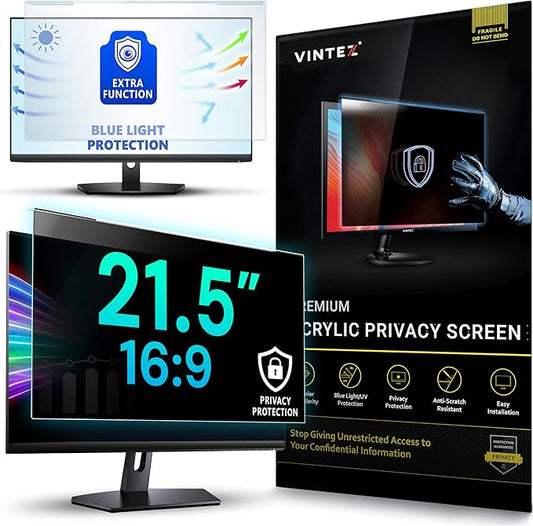 Acrylic 21.5 Inch Computer Privacy Screen Filter for Widescreen Computer Monitors - 19.3" x 11.3" (491 x 288mm) - Monitor Frame Hanging Type