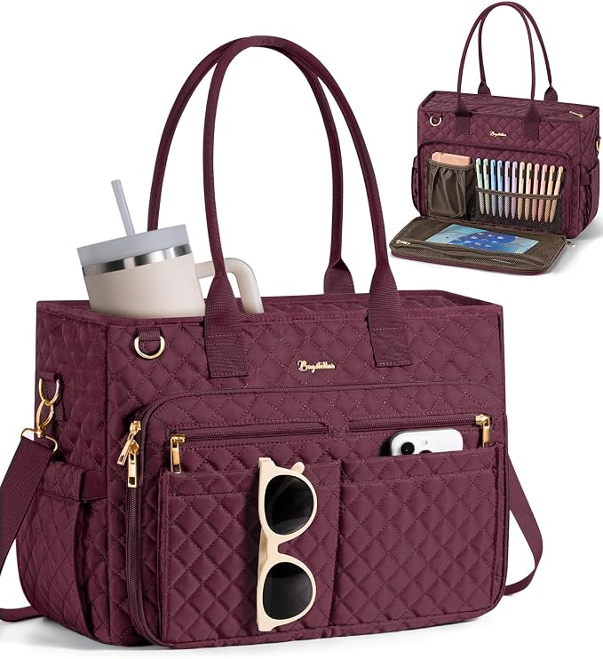Bagstellar Teacher Bags for Women, 15.6 inch Laptop Work Tote Bag Quilted Nurse Bible Computer Shoulder Bag for School Travel | Dream Tote Work Bag