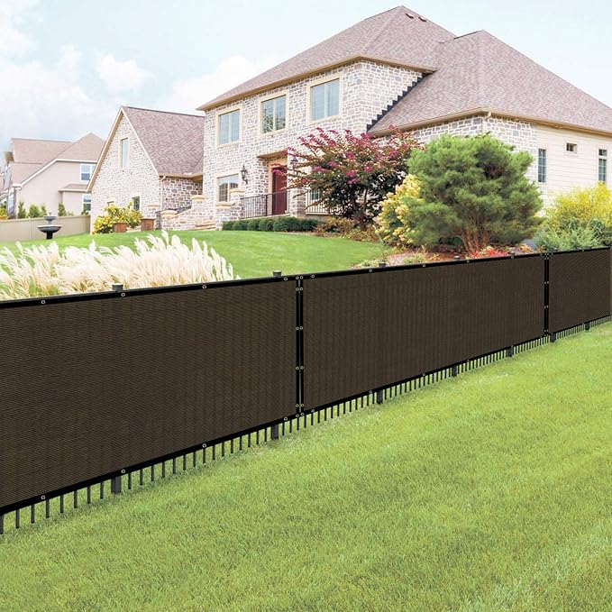 E&K Sunrise 4' x 292' Privacy Fence Screen with Grommets, Outdoor Windscreen Fence Covering Privacy Screen UV Blockage for Backyard Garden Patio, Zip Ties Included (Brown)