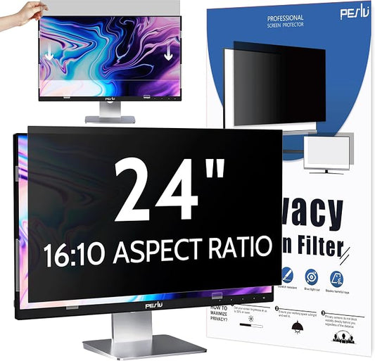 Peslv Privacy Screen for Computer Monitor 24 Inch 16:10 Aspect Ratio, Anti Blue Light Glare Removable 24 in Privacy Screen Filter Protective Film, HD 24 Inch Privacy Screen Protector for Monitor