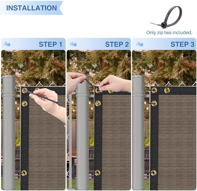E&K Sunrise 4' x 292' Privacy Fence Screen with Grommets, Outdoor Windscreen Fence Covering Privacy Screen UV Blockage for Backyard Garden Patio, Zip Ties Included (Brown)