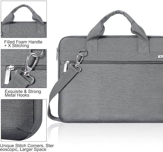 Voova Laptop Bag 15.6 Inch, 360° Protective Laptop Case Sleeve Compatible with MacBook Air 15 M2/M3/M4, MacBook Pro 15/16, 15-16” Lenovo Dell Hp, Waterproof Computer Bag Slim Briefcase, Grey