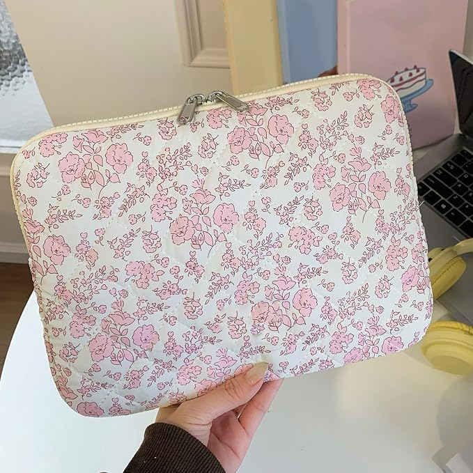 Puffy Laptop Sleeve 13-15.6 Inch Corduroy Quilted Laptop Protective Case Cute Floral Computer Sleeve Protective for MacBook
