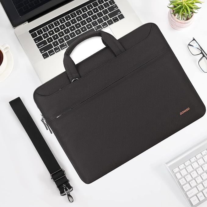 DOMISO 17.3 inch Laptop Messenger Shoulder Bag Tote Bag for Women for Men,Business Travel Work Computer Bag Chromebook Case Briefcase,Compatible with 17 inch HP Dell Lenovo ASUS, Black