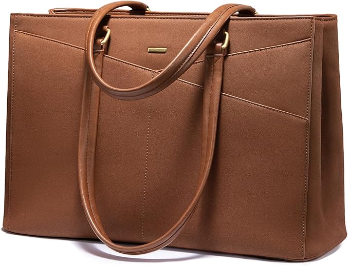 LOVEVOOK Laptop Tote Bag for Women 15.6 Inch Waterproof Leather Computer Bags for Teacher Work Business,Suede Leather Brown
