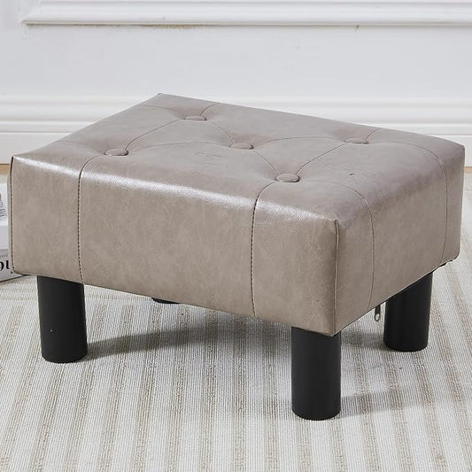Small Foot Stool Ottoman, Faux Leather Footstool Ottoman Foot Rest for Couch, Rectangle Footstools and Ottomans Small for Living Room, Entryway and Bedroom (Gray)