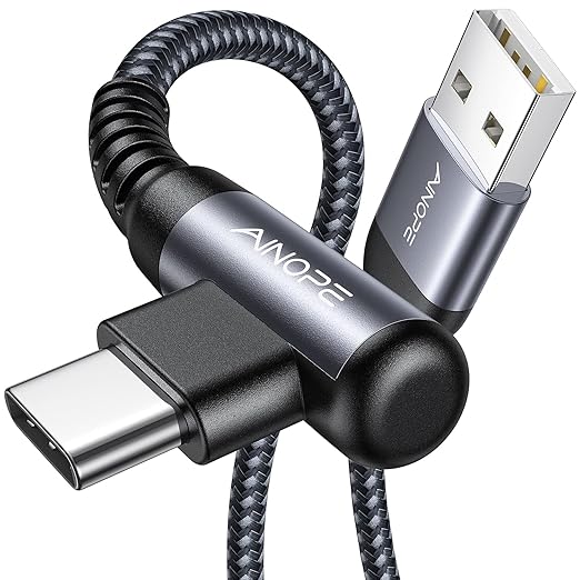 AINOPE USB to USB C Cable [2-Pack, 6.6ft] 3.1A Fast Charger Type C Right Angle, Resistant Nylon Braided C Type Charging Cable Compatible with Galaxy S10 S9 Plus S21, Note 10 9 LG, Type C Charger