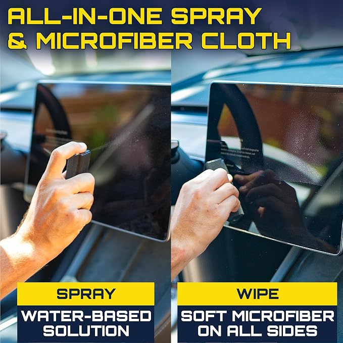 Car Screen Cleaner Spray And Wipe, 2-in-1 Spray and Microfiber Cloth Touch Screen Cleaner For Car Display, Cell Phone, Laptop, IPad, IPhone, Macbook Air, Computer (Black)