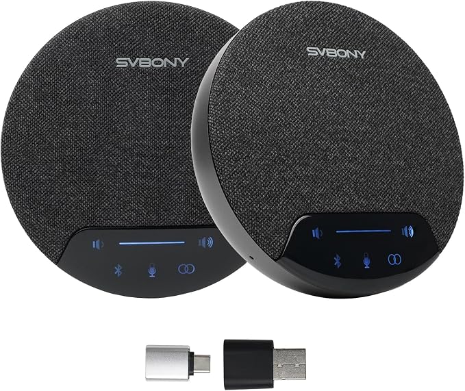 SVBONY SVN O1 Dual Conference Speaker and Microphone, Wireless Cascading 33FT for 30People Conference Room, 3A+AI Noise Cancelling, 8Mics with 360°Voice Pickup, UHF-Stabilized Link