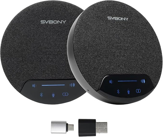 SVBONY SVN O1 Dual Conference Speaker and Microphone, Wireless Cascading 33FT for 30People Conference Room, 3A+AI Noise Cancelling, 8Mics with 360°Voice Pickup, UHF-Stabilized Link