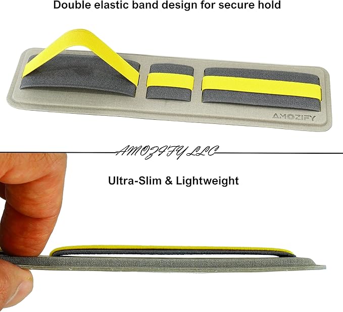AMOZIFY® Space-Efficient Anti-Slip Organizer, Mouse Holder for Laptop Stick On, 3-Slot Band Laptop Pocket Adhesive | Hard Drive Holder (Gray-Yellow)
