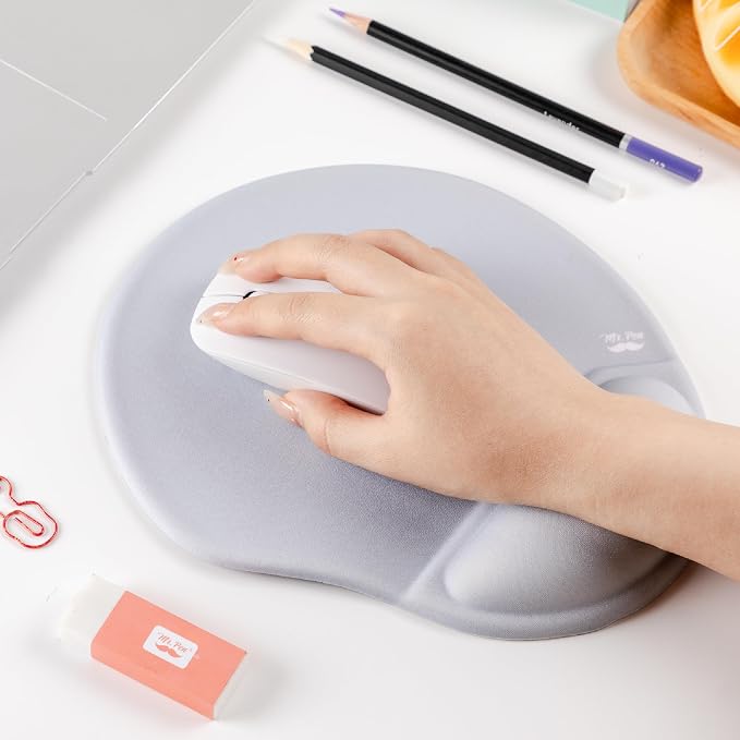 Mr. Pen- Ergonomic Mouse Pad with Wrist Rest, Light Gray Breathable Fabric with Memory Foam Cushion, Non-Slip Rubber Base, Gel Mouse Pad with Wrist Support