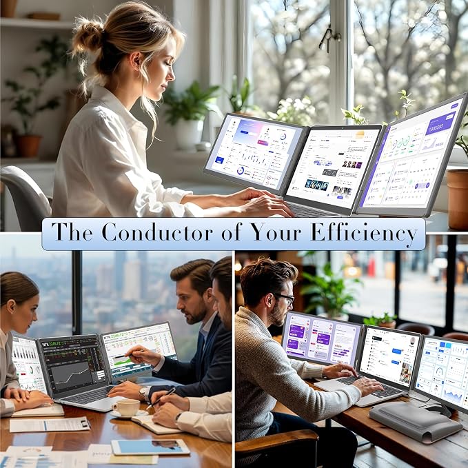 Teamgee 15.6" Laptop Screen Extender with Power Bank, FHD 1080P IPS Triple Monitor, HDMI/USB/Hub Plug-Play Display, Fits 13-17" Laptops (Mac/Windows/Android), Ideal for Home Office/Small Business