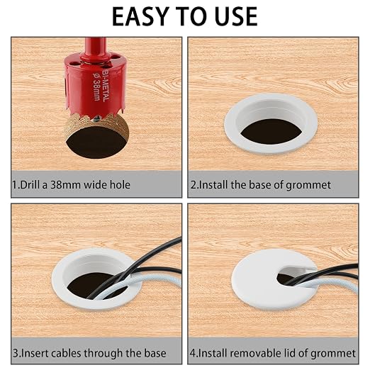 1.5 Inch(38mm) Desk Grommet,13 Pieces Cable Grommet, Desk Hole Cover for Cables with Hole Saw,Plastic Cable Cord Wire Hole Cover for Desk, Table,Cabinet,Countertop and Other Furniture(Whitek)