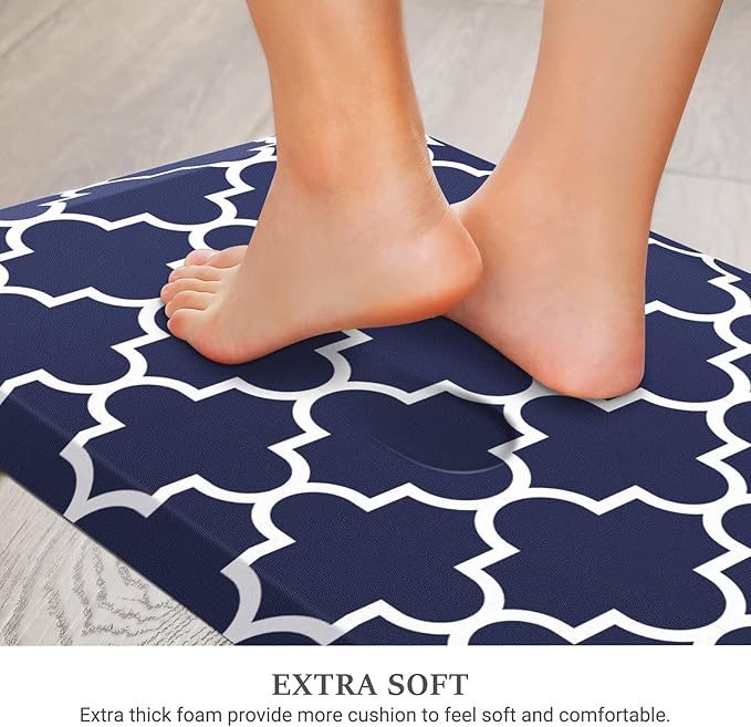 WISELIFE Kitchen Runner Rugs Anti-Fatigue mats - 4/5 Inch Non Slip Waterproof Ergonomic Comfort Mat for Kitchen, Floor Home, Office, Sink, Laundry (17.3"x 28",Blue)