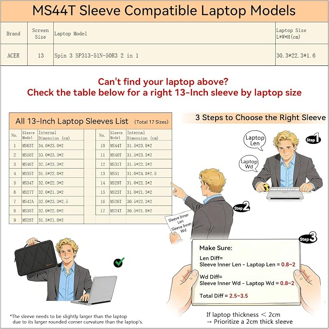 Smatree MS44T Hard Protective 13 inch Laptop Sleeve Case Compatible for ACER Spin 3 SP313-51N-50R3 2 in 1