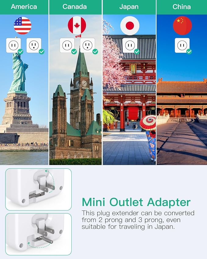 2 Pack Cruise Ship Essentials, Cruise Power Strip with Foldable Plug, Travel Essentials with USB C, Outlet Extender No Surge Protector, Multi Plug Wall Outlet, Outlet Adapter Japan Plug Adapter