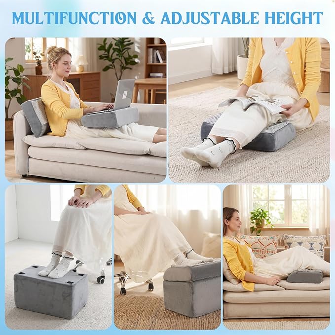Novabright Foot Rest Under Desk, 3 Height Adjustable Ergonomic Foot Stool with Gel Textured Top and Cozy Pocket, Non-Slip Foam Footrest for Office Home Car(17" X 11" X 17",Cambered,Gray)
