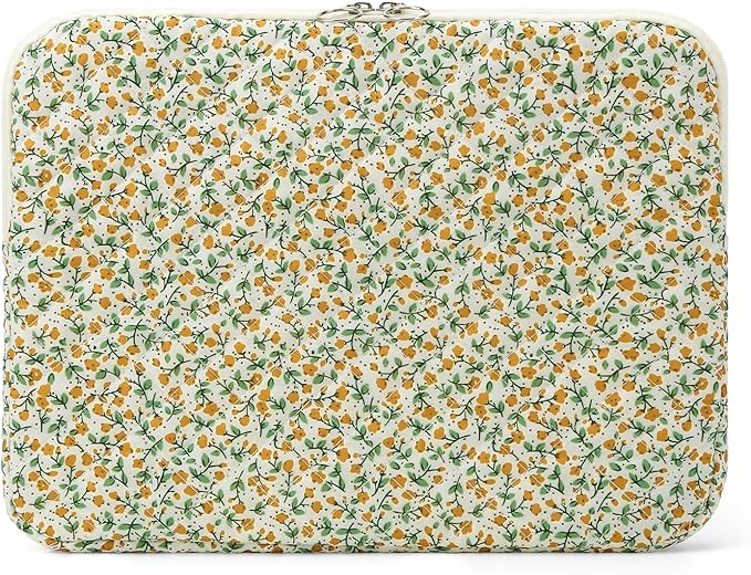 Puffy Laptop Sleeve 13-15.6 Inch Cute Quilted Laptop Protective Case Padded Floral Computer Sleeve for MacBook (B-Yellow, 11 Inch)
